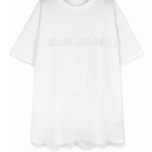 Load image into Gallery viewer, Women Black Lace Spliced Elegant Big Size Long T-shirt New Round Neck Short Sleeve Fashion Tide Spring Summer 2025 1DJ0585
