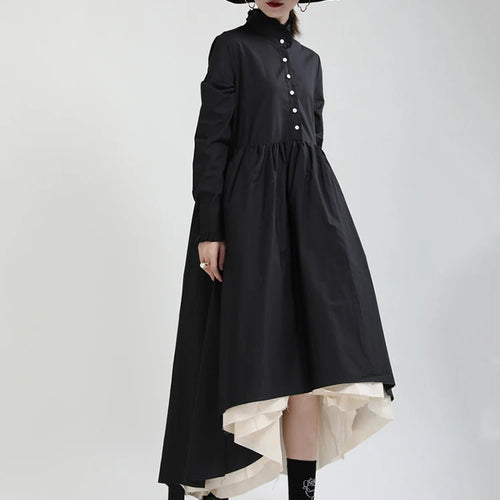 Load image into Gallery viewer, Women Black Layers Irregular Long Elegant Dress New Stand Collar Long Sleeve Fashion Tide Spring Autumn 2025 1DH9894
