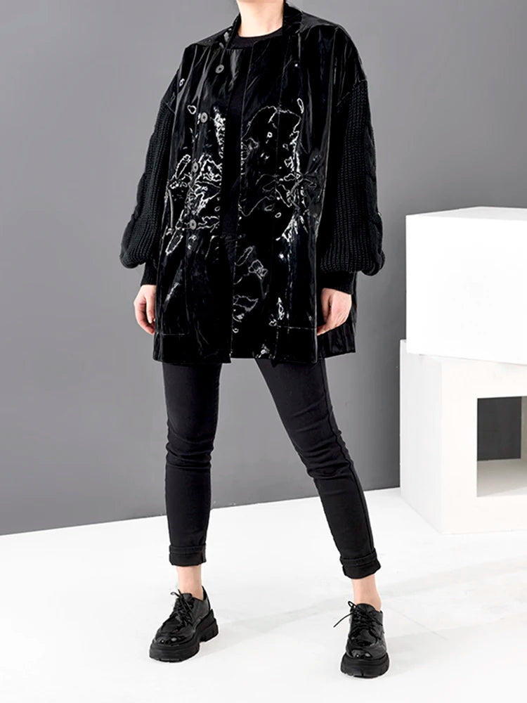 Loose Fit Knitting Drawstring Split Big Size Jacket New Stand Collar Long Sleeve Women Coat Fashion Spring 2025 WB67801