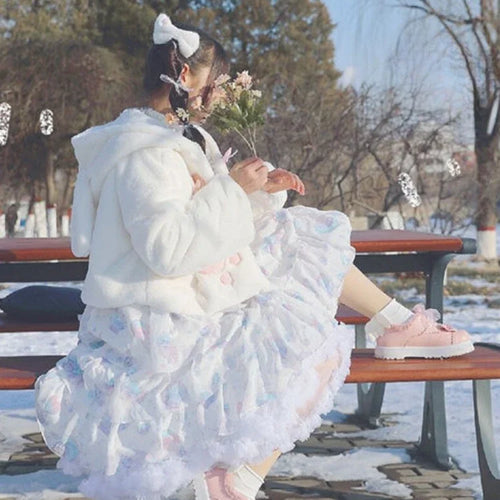 Load image into Gallery viewer, Lolita Fluffy Women Hooded Crop Coat 2025 Y2k Aesthetic Grunge Horn Toggle Button Jacket Rabbit Ear Harajuku Jackets Cute Tops
