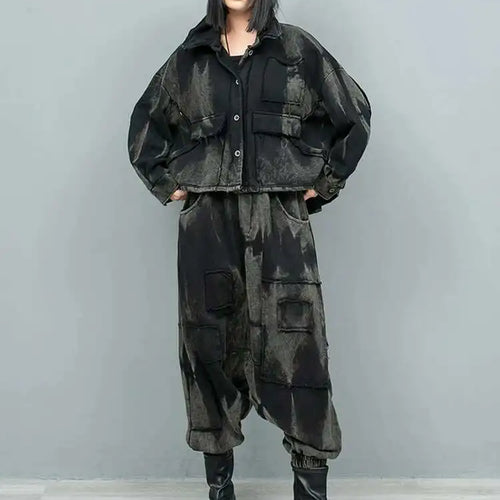 Load image into Gallery viewer, Big Size Casual Jacket Wide Leg Pants Two Piece Suit New Lapel Long Sleeve Women Fashion Tide Spring Autumn 2025 1DH9185
