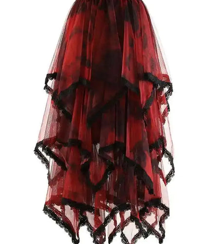 High Elastic Waist Red Irregular Lace Mesh A-line Midi Half-body Skirt Women Fashion Tide New Spring Autumn 2025 1DH9407