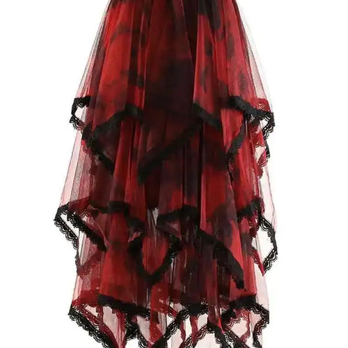 Load image into Gallery viewer, High Elastic Waist Red Irregular Lace Mesh A-line Midi Half-body Skirt Women Fashion Tide New Spring Autumn 2025 1DH9407
