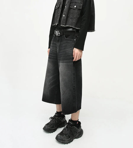 Casual Men's Jeans Vintage Spring Summer Loose Male Wide Leg Shorts New Washed Fashion Knee Length Denim Trouser 9A8825