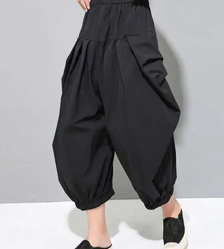 High Elastic Waist Black Pleated Casual Pants New Loose Fit Trousers Women Fashion Tide Spring Autumn 2025 1DF4770