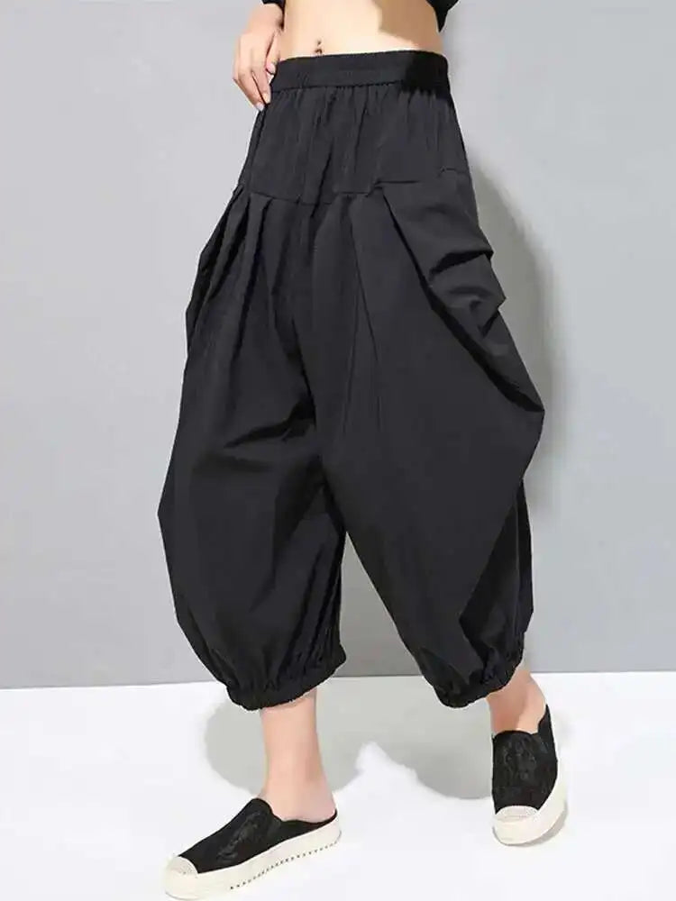 High Elastic Waist Black Pleated Casual Pants New Loose Fit Trousers Women Fashion Tide Spring Autumn 2025 1DF4770