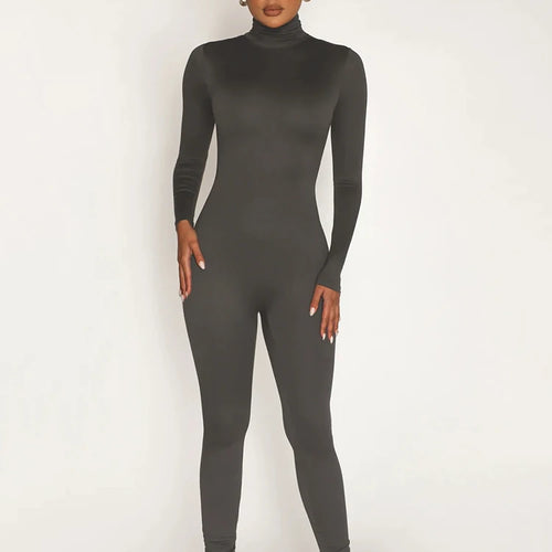 Load image into Gallery viewer, High Neck Long Sleeve Zipper Long Sleeve Jumpsuit Women Elastic Tight Casual Female Jumpsuit Temperament Outdoor Sporty
