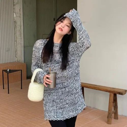 Load image into Gallery viewer, Y2k Aesthetic Pullover Harajuku Gothic Knitted See Through Sweater Grunge Autumn Jumper Japanese Fashion Knitwear Tops
