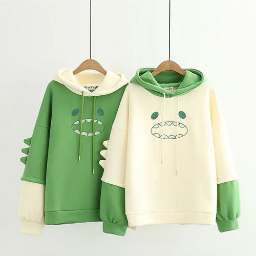 Load image into Gallery viewer, Harajuku Kawaii Hoodies Cartoon Dinosaur Print Casual Women Winter Warm Fleece Hooded Cotton Sweatshirt Teen Girls Cute Top
