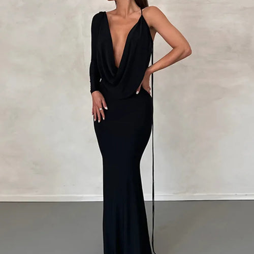 Load image into Gallery viewer, Elegant Backless Sexy Maxi Dress For Women Robe 2023 Spring New V Neck One Sleeve Lace-up Party Long Dress Vestido
