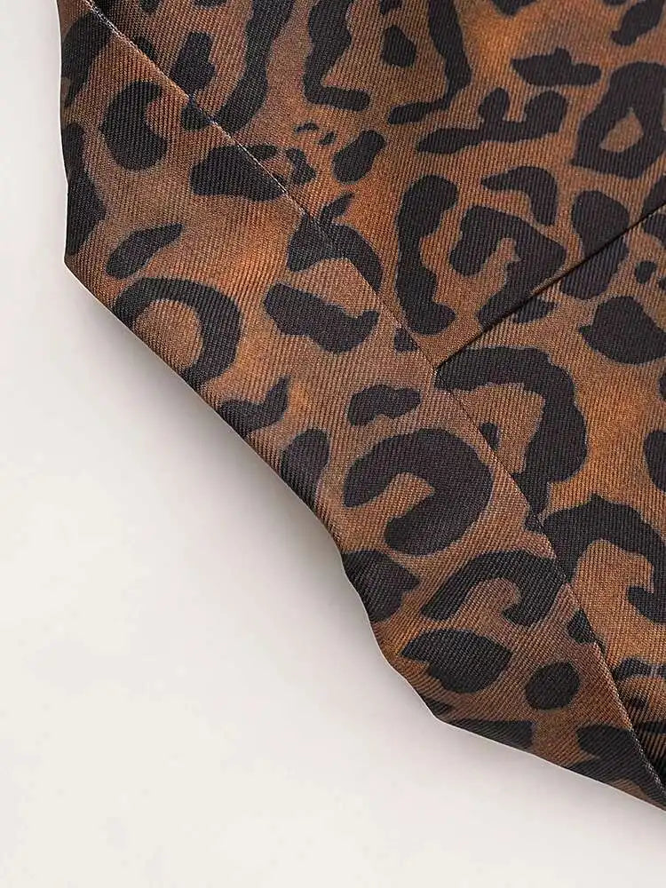 Women Leopard Print Big Size Casual Vintage Mini Vest Dress New Lapel Sleeveless Fashion Tide Spring Autumn 2025 1DH5205