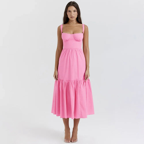 Load image into Gallery viewer, Summer Ruffle Hems Elegant Party Dresses 2024 Causal Floral Print Fit and Flare Dress with Pocket Women Midi Dress
