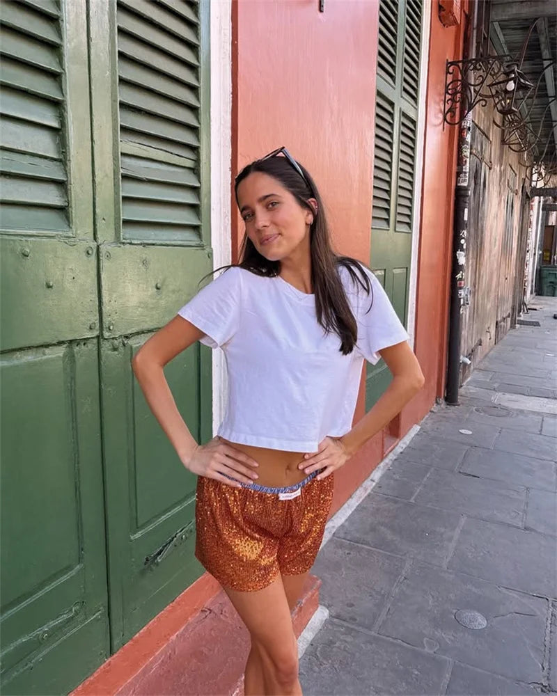 Sequin Summer Beach Sexy Skirt Women Elegant Sparkle High Waist A-line Skirts Female Pink Vacation Club Party Skirt