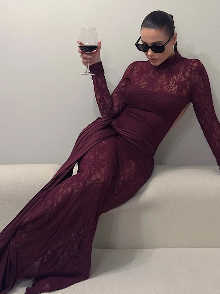 Sexy Lace Patchwork Backless Bodycon Party Club Evening Dress Women 2025 Winter New Female Dress Slim Fit Lace Vestido