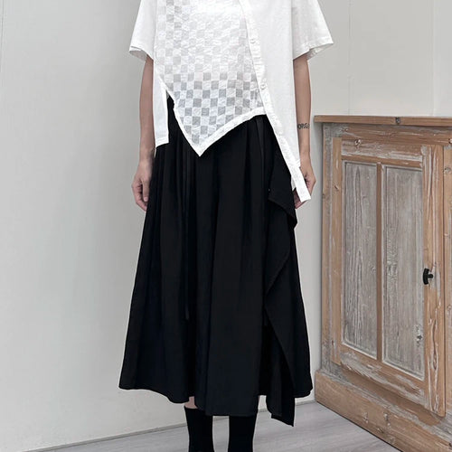 Load image into Gallery viewer, Women White  Plaid Irregular Hem Big Size T-shirt New Round Neck Short Sleeve Fashion Tide Spring Summer 2025 1DJ1674
