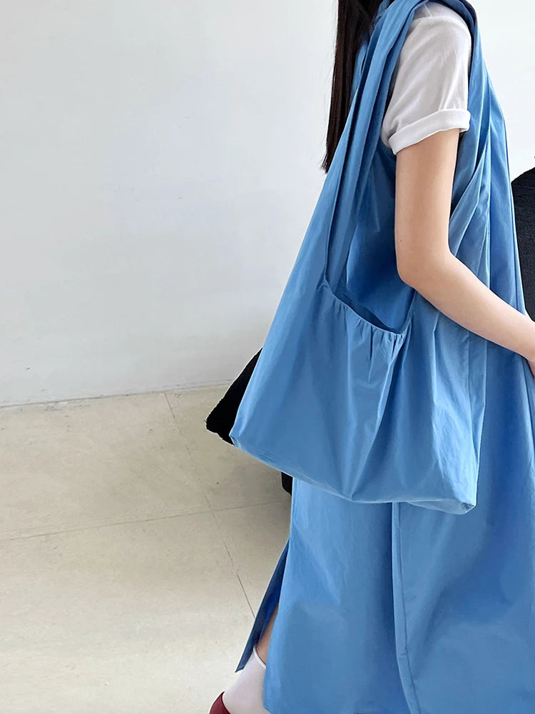 Women Blue With Bag Brief Elegant Long Vest Dress New Round Neck Sleeveless Fashion Tide Spring Autumn 2025 1DJ1112