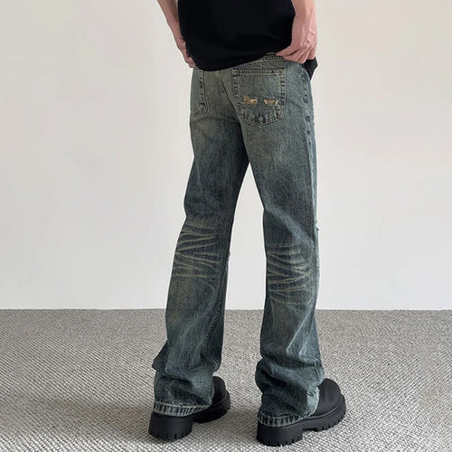 Load image into Gallery viewer, Hole Male Jeans American Stylish Cleanfit Denim Pants New Spring Summer High Street Micro Flared Trendy Toursers 9W1427
