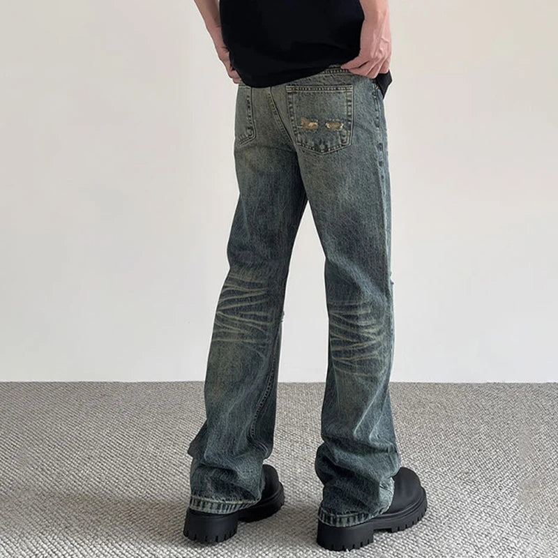 Hole Male Jeans American Stylish Cleanfit Denim Pants New Spring Summer High Street Micro Flared Trendy Toursers 9W1427