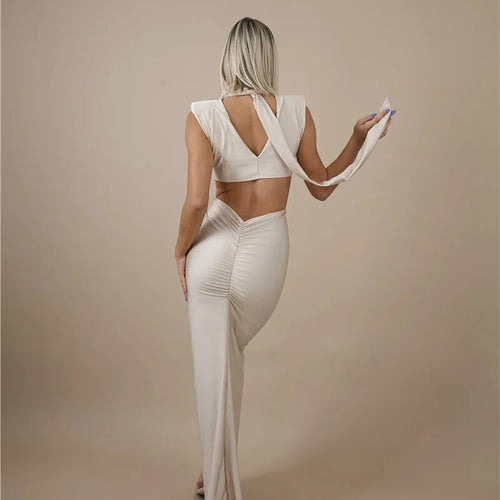 Load image into Gallery viewer, Hollow Out Turtleneck Sexy Maxi Dress For Women Fashion Solid Sleeveless Bodycon Tank Dresses Femme Club Party Dress
