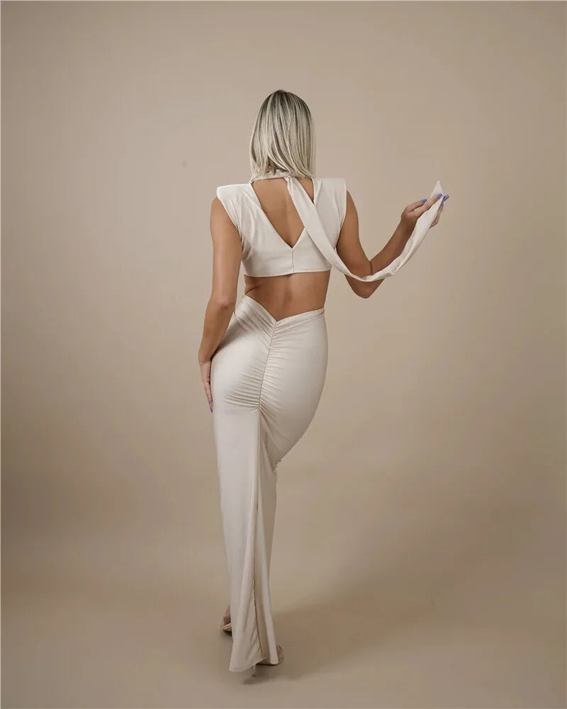 Hollow Out Turtleneck Sexy Maxi Dress For Women Fashion Solid Sleeveless Bodycon Tank Dresses Femme Club Party Dress