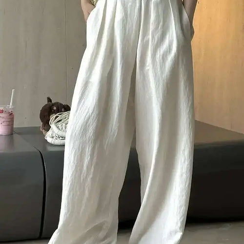 Load image into Gallery viewer, High Elastic Waist White Linen Pleated Long Elegant Wide Leg Pants New Trousers Women Fashion Spring Summer 2025 1DH6125
