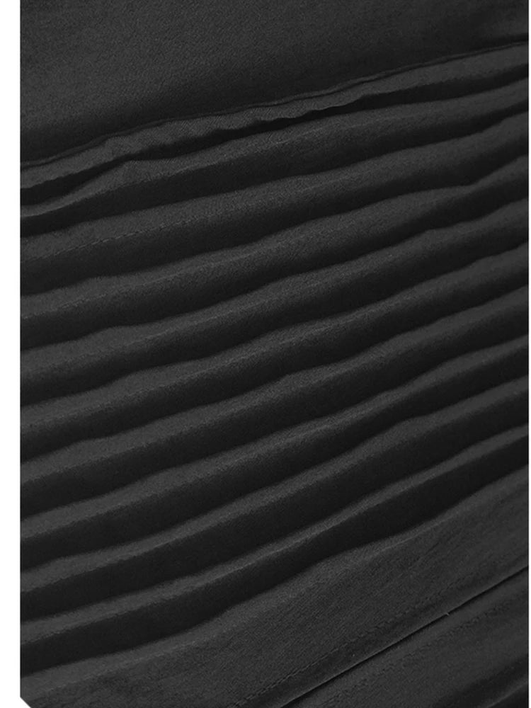 Women Black Pleated Brief Big Size Midi Dress New Round Neck Three-quarter Sleeve Fashion Spring Autumn 2025   1DJ0716