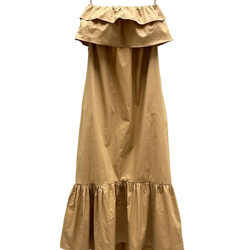 Load image into Gallery viewer, Solid Loose Spliced Ruffles Folds Casual Dresses for Women Strapless Sleeveless Minimalist Long Dress Female New
