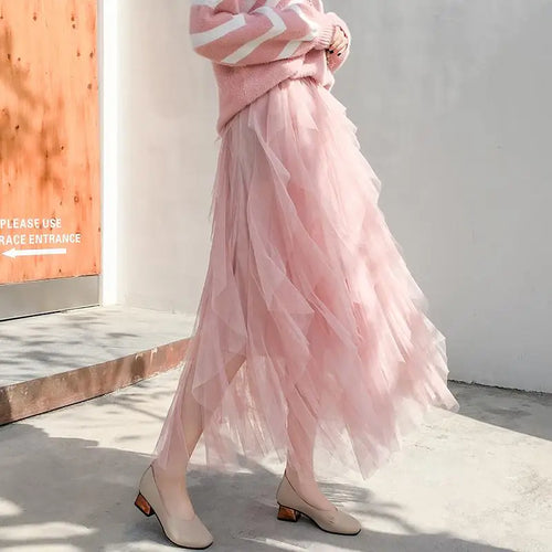 Load image into Gallery viewer, Spring Summer French Fashion Vintage Solid Mesh Slim Fairy Long Skirt Women High Waist Elegant Party Pleated A-line Skirt Simple
