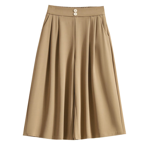 Load image into Gallery viewer, Spring Summer 2025 Black Office Wide Leg Seven Point Pants Women Khaki High Waist Baggy Fashion Festival Pleated Trousers Simple
