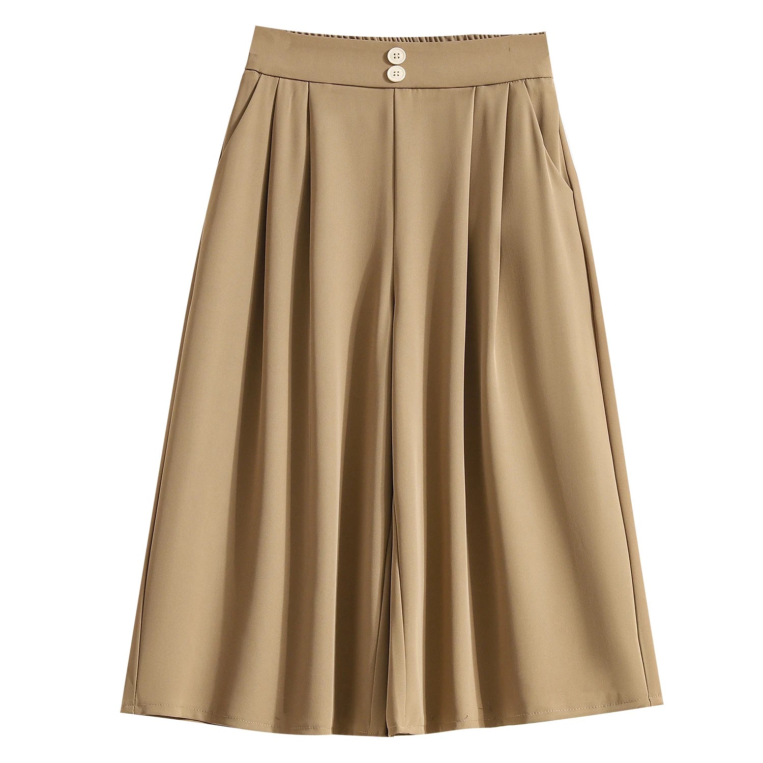 Spring Summer 2025 Black Office Wide Leg Seven Point Pants Women Khaki High Waist Baggy Fashion Festival Pleated Trousers Simple