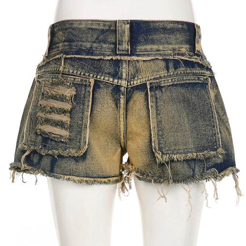 Load image into Gallery viewer, Vintage Grunge Bodycon Tassel Summer Denim Shorts Distressed Y2 Streetwear Burr Stitched Hotpants Jeans Women Outfits
