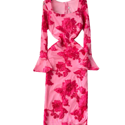 Load image into Gallery viewer, French Vintage Women Autumn Black Beige Flower Embroidery Elegant Long Sleeve Dress Ladies Square Neck Festival Party Dress Chic
