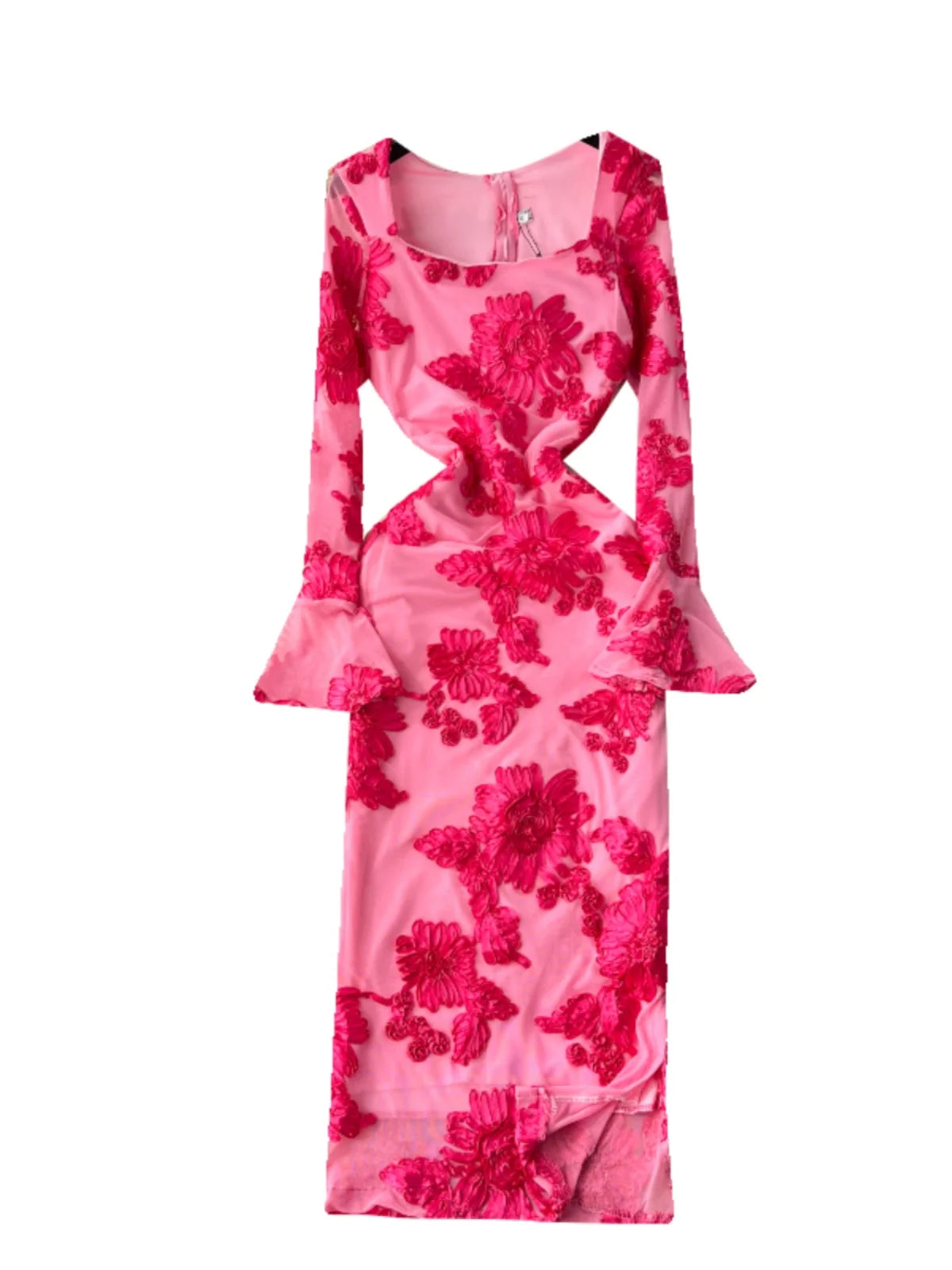 French Vintage Women Autumn Black Beige Flower Embroidery Elegant Long Sleeve Dress Ladies Square Neck Festival Party Dress Chic