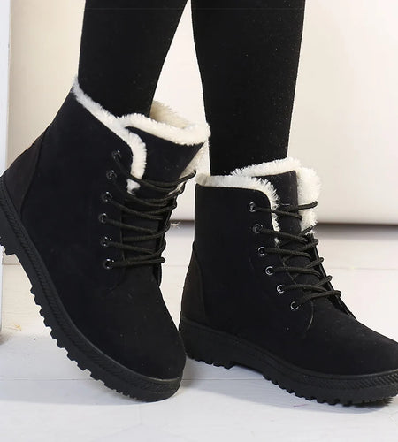 Women's Boots Warm Fur Botas Mujer 2025 Winter Shoes For Woman Snow Boots Low Heels Ankle Boots Winter Black Footwear Female