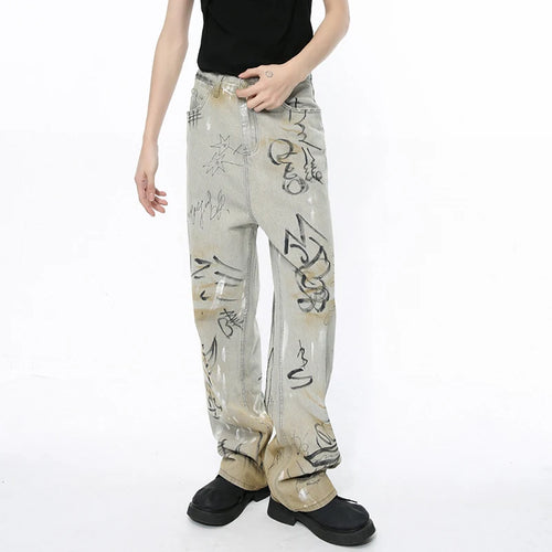 Load image into Gallery viewer, Men Denim Pants New Fashion Male Jeans  Personalized Streetwear Handdrawn Graffiti Washed Worn-out Trendy Trouser 9C5099
