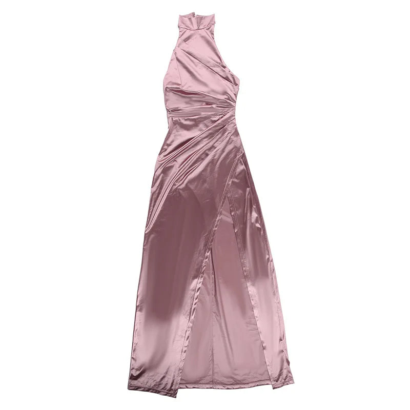 Halter Sleevelessthigh High Split Maxi Dress For Women Fashion Backless Bodycon Sexy Club Party Evening Long Dress