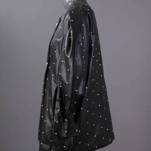 Load image into Gallery viewer, Black Dot Big Size PU Leather Jacket New O-neck Long Puff  Sleeve Women Coat Fashion Tide Spring Autumn 2025 25X2588
