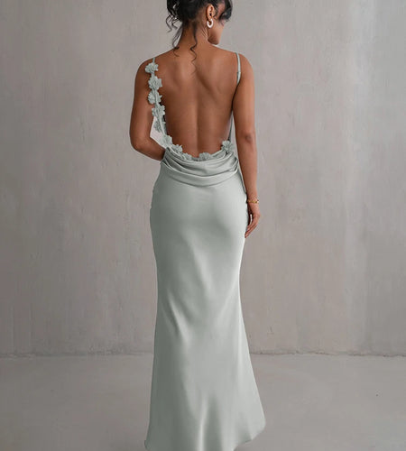 Floral Draped Backless Maxi Long Dress For Women Fashion Spaghetti Strap Sleeveless Bodycon Evening Party Dress Elegant