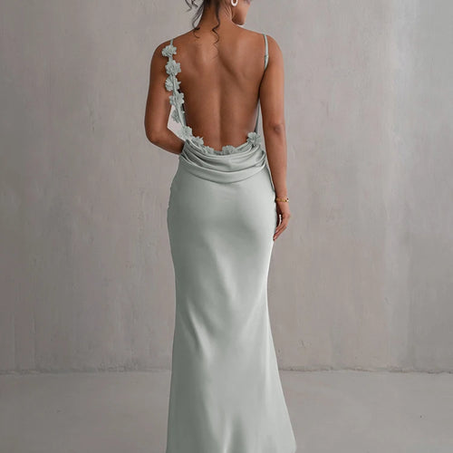 Load image into Gallery viewer, Floral Draped Backless Maxi Long Dress For Women Fashion Spaghetti Strap Sleeveless Bodycon Evening Party Dress Elegant
