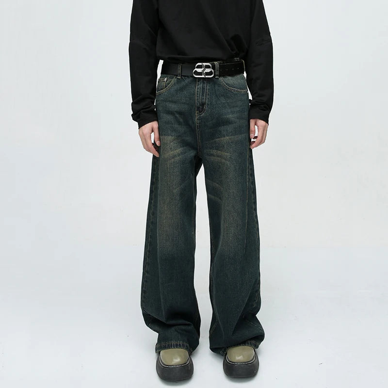 Summer New American Washed Straight Leg Jeans Trendy Retro Loose Fitting Men Bottoms 2025 Casual Gradient Color 9C9297