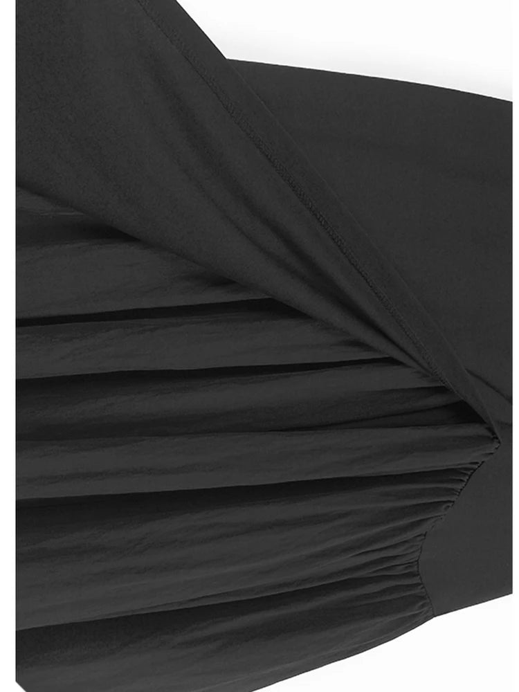 Women White Color-block Pleated Big Size Midi Dress New Round Neck Short Sleeve Fashion Tide Spring Summer 2025 1DJ1439