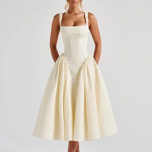 Load image into Gallery viewer, Plaid Printed Maxi Dress For Women Gown Summer New Spaghetti Strap High Waist A-line Backless Club Long Dress Vestido
