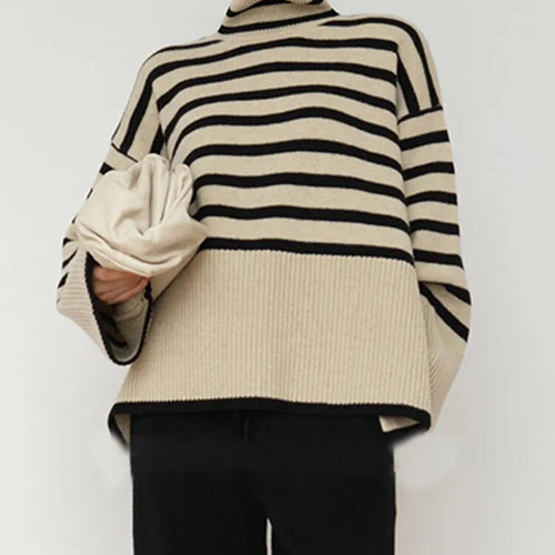 Load image into Gallery viewer, Striped Sweater For Women Turtleneck Long Sleeves Loose Casual Temperament Sweaters Female Fashion Clothing
