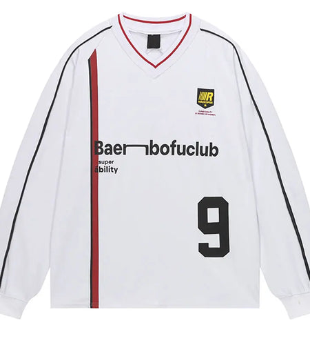 Vintage T-Shirt Y2K Graphic Printed Racing Sports Long Sleeve Tshirt Streetwear Hip Hop Harajuku Casual Baggy V-Neck Top Tee