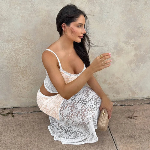 Load image into Gallery viewer, Lace Sexy Two Piece Sets Women Lace Halter Cropped Tops And Skirt Ladies Print Contrast Color Club Party 2 Piece Sets
