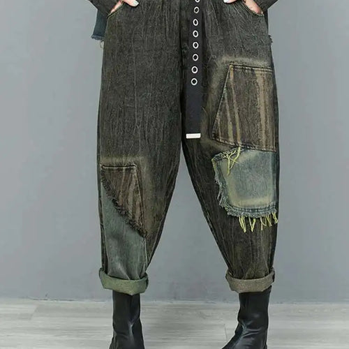 Load image into Gallery viewer, Big Size Denim  Jacket Wide Leg Pants Two Piece Suit New Lapel Long Sleeve Women Fashion Tide Spring Autumn 2025 1DH9117
