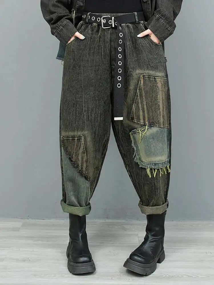 Big Size Denim  Jacket Wide Leg Pants Two Piece Suit New Lapel Long Sleeve Women Fashion Tide Spring Autumn 2025 1DH9117