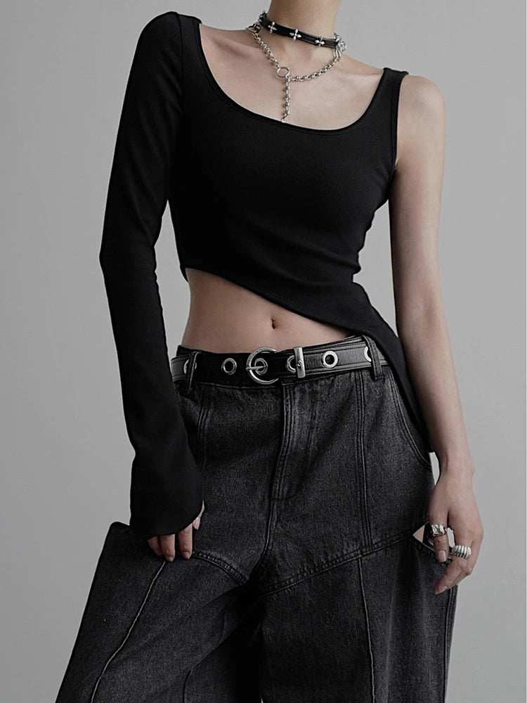 Black Irregular 3 Ways Wear Knitting Sweater O-neck Long Sleeve Women Pullovers New Fashion Spring Autumn 2025 1DH9225