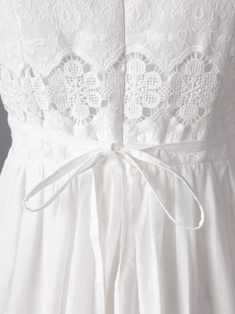 Women White Lace Hollow Out Elegant Slim Dress New Square Collar Short Sleeve Fashion Tide Spring Summer 2025 CPG3161