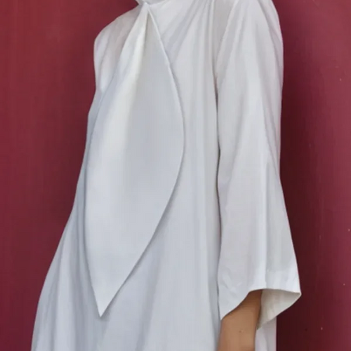 Load image into Gallery viewer, Summer Cotton Tie Neck Mini Dress for Women 2025 New Elegant Three-quarter Sleeves Simple Shirt Dresses Outfits Woman
